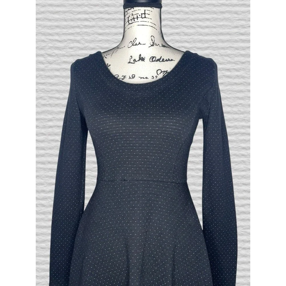 Free People Polka Dot Fit & Flare Mini Dress Size XS Black Mix Media Back Detail